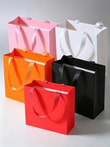 5入奢華磨砂紙禮品袋，附緞面緞帶提把，可重複使用彩色購物手提袋，適用婚禮、生日、情人節、聖誕節、萬聖節、週年紀念、商務派對禮品包裝 - 多款式 - 查看 1