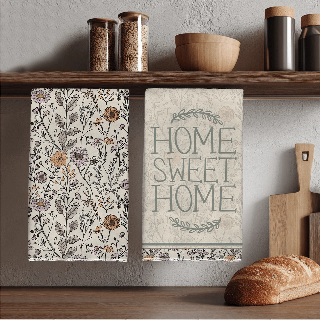 MEMNUN 2件裝復古線條野花 Home Sweet Home 印花廚房巾 15.75*23.62in(40*60cm)/ 17.71*27.56in(45*70cm) 柔軟超細纖維材質 洗碗布 清潔布 手巾 廚房浴室日常家居裝飾 適合廚房與餐廳裝飾 全季節適用 - 彩色 - 查看 1
