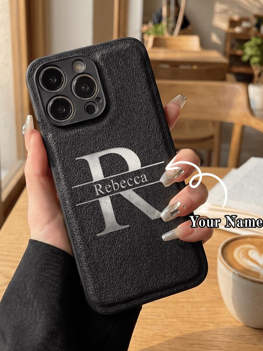 客製化個性化縮寫姓名 3D DIY 刻字字母手機殼，適用 17 16 15 14 13 12 11 Pro Max 16 15 14 Plus，適用 Galaxy S25 S24 S23 S22 S21 Ultra Plus A55 A54 A53 A52 A34 A33 A32 A15 A14 A13 A12，後蓋韓系奢華軟 PU 皮革防震保護殼，燙金皮革手機殼，節日禮物送給愛人、朋友、家人