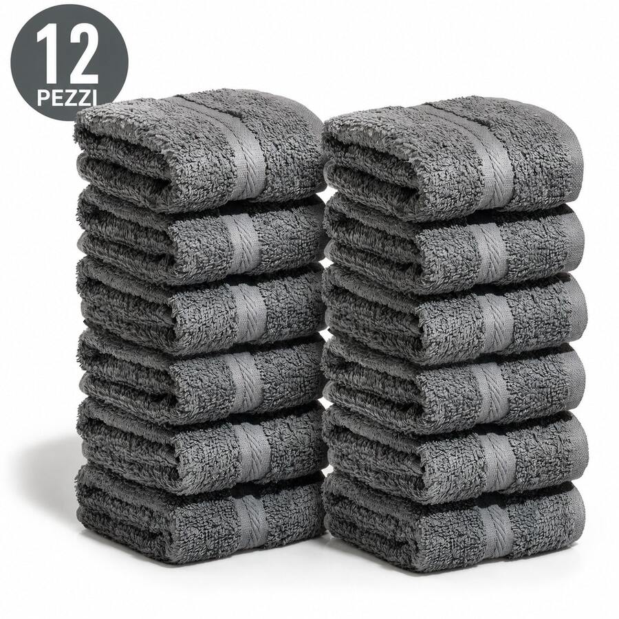 12 Pezzi Lavette 30x30 cm, Asciugamani Piccoli da Viso in 100% Cotone ad Anello, Mini Asciugamani Ospiti Morbidi Ultra Assorbenti per Casa, Bagno e Trucco - Grigio Scuro - Visualizzare 1