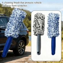 1pc 360° Rotatable Short Handle Wheel Rim Cleaning Brush, Ultra-Fine Fiber Material, Thorough Cleaning Without Damaging Car Paint, Durable Plastic Handle, No Battery Required, Suitable For Daily Car Wheel Rim Maintenance - Multicolor - View 2