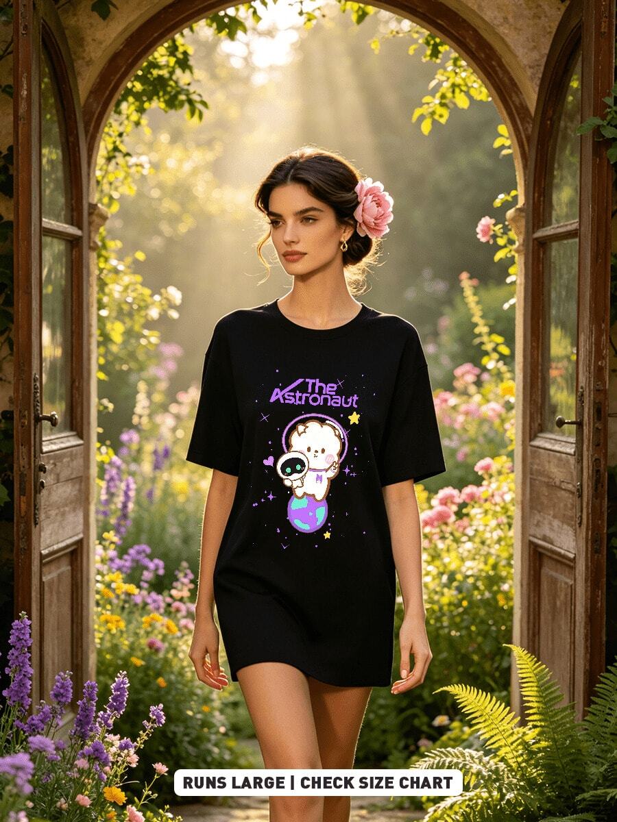 Women's Summer Casual Soft Round Neck Short Sleeve-Shirt,Astronaut Sheep Print Graphic Is Suitable Daily Wear. - White - View 1