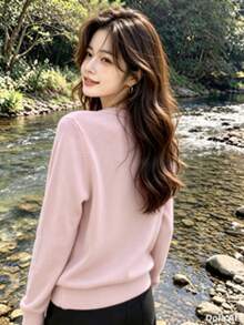 Women's Modal Turtleneck Sweater With Elastic - Baby Pink - View 2