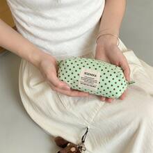 1pc Back To School Simple Polka Dot Pencil Case Lightweight Canvas Zipper Pen Bag, Large Capacity Stationery Storage Pouch, Fashion Dot Print Student Pen Organizer For Middle High School Girls - Pencil Case - View 6