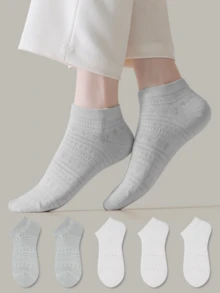 ZUJO 5 Pairs Women's Short Socks, Suitable For Spring, Autumn And Summer Daily Wear, Simple And Comfortable, Random Colors - Multicolor - View 2