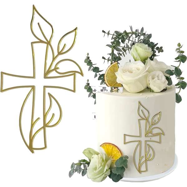 6 piezas Adornos para pastel de bautizo, adornos de acrílico con cruz para cupcakes, encanto de pastel con cruz dorada para baby shower, cumpleaños, boda, fiesta, decoraciones cristianas