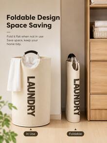 Letter Laundry Basket With Padded Handle - Fabric Laundry Bin, Foldable Round Basket, Back To School, College Dorm Essentials - Multicolor - View 8