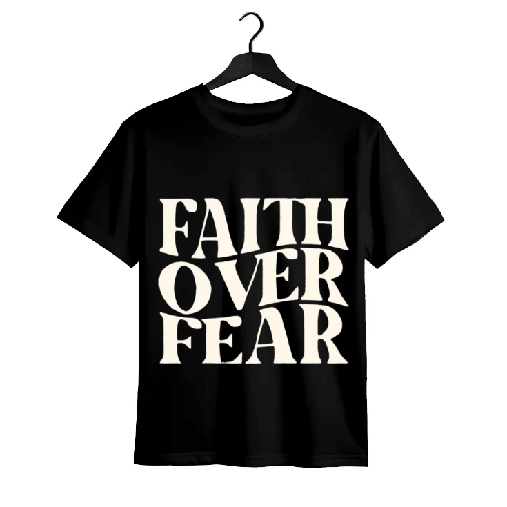 Love You Gift,Faith Over Fear Tee Shirt, Christian T-Shirts, Jesus Shirt Classic Cotton - Black - View 1
