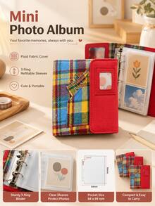 1PC Candy Plaid 3 Inch Photocard Album, Cute Cartoon Portable Collectible Card Holder, School Office Mini Picture Storage Organizer - Multiple Styles - View 6