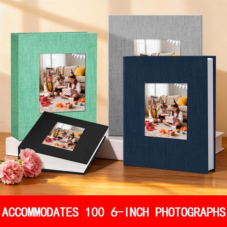 Popotop Photo Album 4x6 100 Pockets, Linen Hardcover Photo Album Suitable For Family, Wedding, Anniversary, Baby, Vacation Pictures