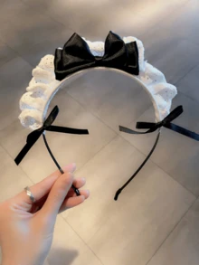 6件組法式復古蕾絲純真蝴蝶結Cosplay女僕髮夾可愛髮箍套裝，外出用髮箍 - 彩色 - 查看 2