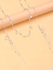 outingfit 1pc Women's Silver Crystal Face Chain, Water Drop Rhinestone Nose Chain With Long Side Ear Dangle Chain, Elegant Party Holiday Facial Accessory - Silver - View 3