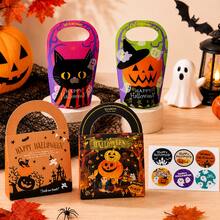 12pcs Halloween Handheld Paper Gift Boxes, Black Cat Pumpkin Ghost House Candy Gift Boxes, Suitable For Halloween Party Candy Gift Packaging, With Decorative Stickers - Multicolor - View 2