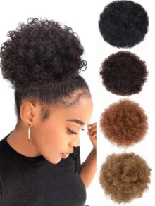 Extensión de cola de caballo con cordón para afro puff sintético, moño de cola de caballo con cordón con clip, Halloween - Multicolor - Ver 1