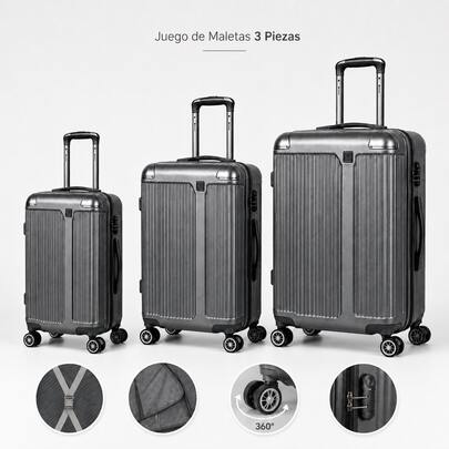 HOGAR YUME Set de 3 Maletas Rígidas ABS 19/23/27 Pulgadas,Equipaje de Viaje con Maleta de Mano,Ruedas 360°, Candado de Combinación e Interior Organizado para Vacaciones y Trabajo-Negro