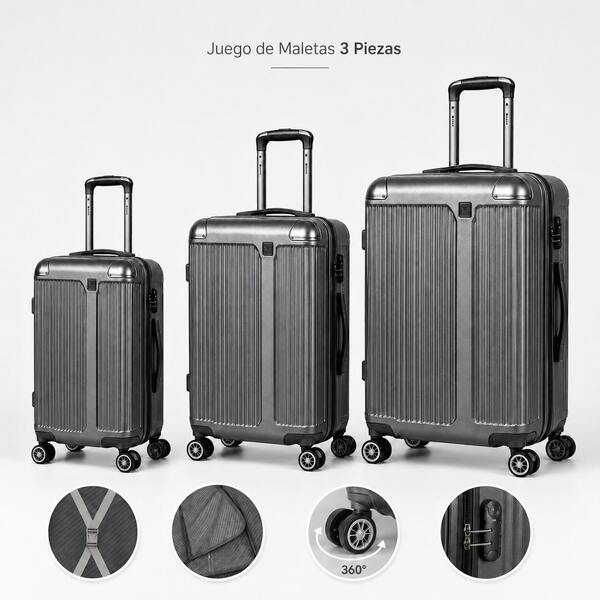 HOGAR YUME Set de 3 Maletas Rígidas ABS 19/23/27 Pulgadas,Equipaje de Viaje con Maleta de Mano,Ruedas 360°, Candado de Combinación e Interior Organizado para Vacaciones y Trabajo-Negro