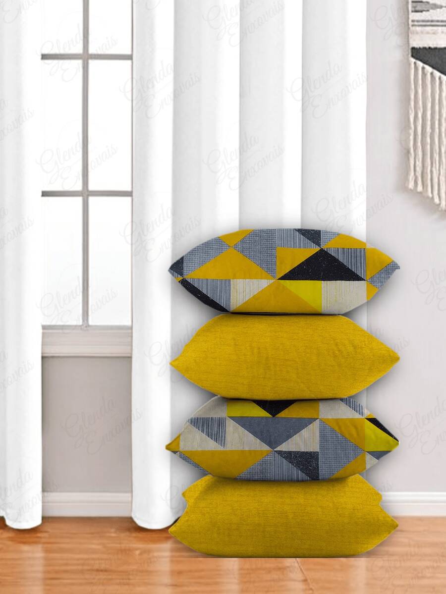 4 Cushion Covers, Various Combinations, 45x45 Cm - AL - 黃-黃三角 - 查看 1