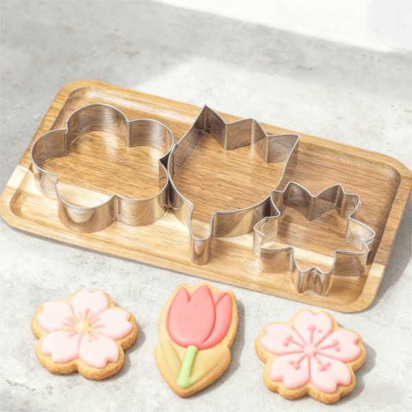 3 PiecesFlower Cookie Cutting Molds - Tulip, Peach, Cherry Blossom, And Flower Stainless Steel Holiday Cookie Cutting Molds. Suitable For Holiday Baking, Birthday Parties, DIY Cookie And Cake Decorating. A Must-Have For Home Baking.