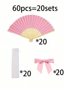 1/3/15/30件/組，粉色紙扇，粉色竹製摺扇，手持扇，紙摺扇，夏季粉色系列婚禮伴手禮扇，女性摺扇，綠粉色蝴蝶結扇，透明收納袋，婚禮派對裝飾。適用於新娘派對伴手禮、生日派對禮物、伴娘拍照道具。 - 粉色 - 查看 18