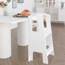 Velacasa Kids Standing Tower, Child Kitchen Step Stool Toddler Wood Stepping Stool - Children's Montessori Stool - Adjustable Height, Ideal Kids Kitchen Step Stool For Learning New Skills, White 16.45"D X 17.63"W X 35.82"H - 預設 - 查看 5