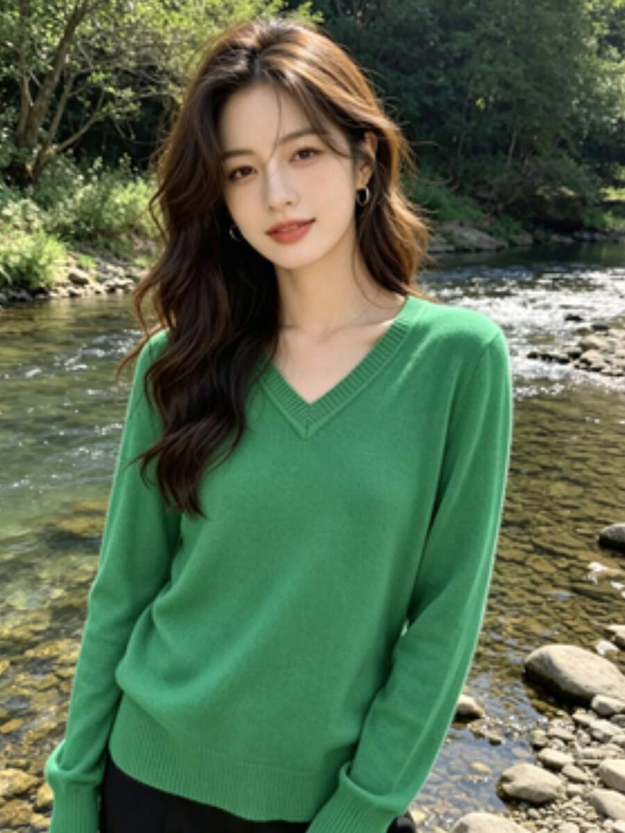 Women's Modal Turtleneck Sweater With Elastic - Green - View 1