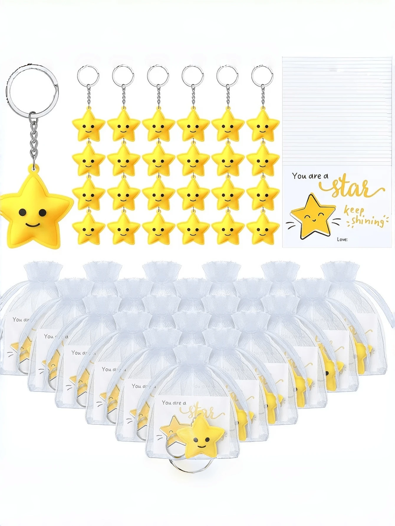 60/30/3pcs Cute Star Keychains, (Includes Star Keychains, Inspirational Star Cards, Organza Bags) Thank You Gifts, Rewards And Party Favors, Car Keychains, Women's Keychains, Backpack Keychains, Bag Charms (Perfect As Gifts, Welcome Gifts, Team Rewards, Back To School) - Multicolor - View 1
