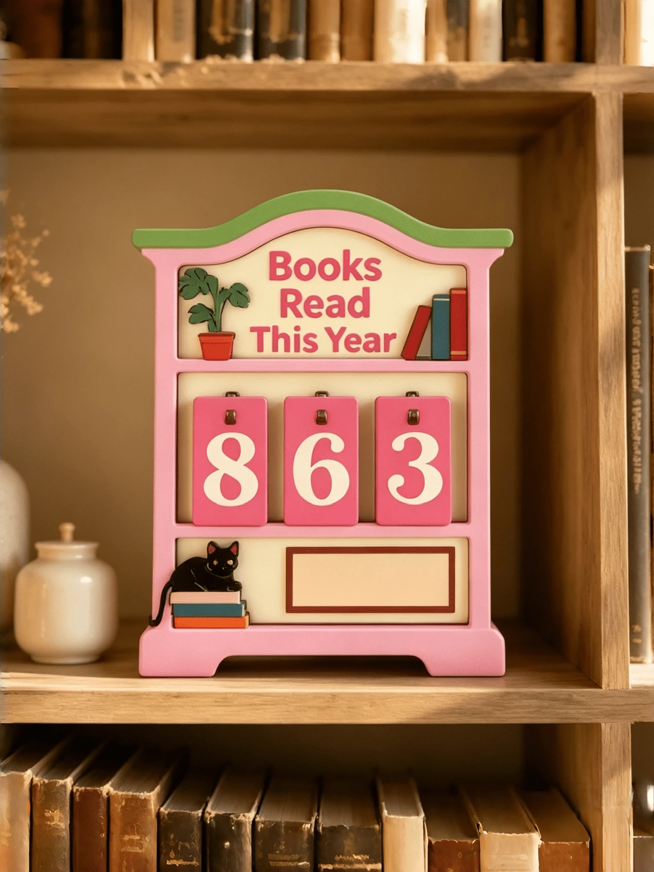 1pc Wooden Reading Counter Book Reading Counter Desktop Decor Fun Desktop Calendar Wooden Handicraft 1pc Wooden Reading Counter Wooden Craft Pendant Fun Bookshelf Decor Decorative Gift Personalized Book Reading Tracker, This Year's Reading Volume Counter, Library Decor, Bookshelf Decor Book Tracking Sign, Reader Gift, Book Lover Gift, Book Fan Christmas Gift - Black Cat Bonsai Reader - View 1