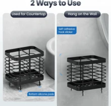 Soporte de pared de acero inoxidable para cepillos de dientes, no requiere perforación, en color negro, con orificio de drenaje, para un almacenamiento práctico de cepillos de dientes, cabezales y pasta de dientes, ideal para el baño y el hogar. - Negro - Ver 5
