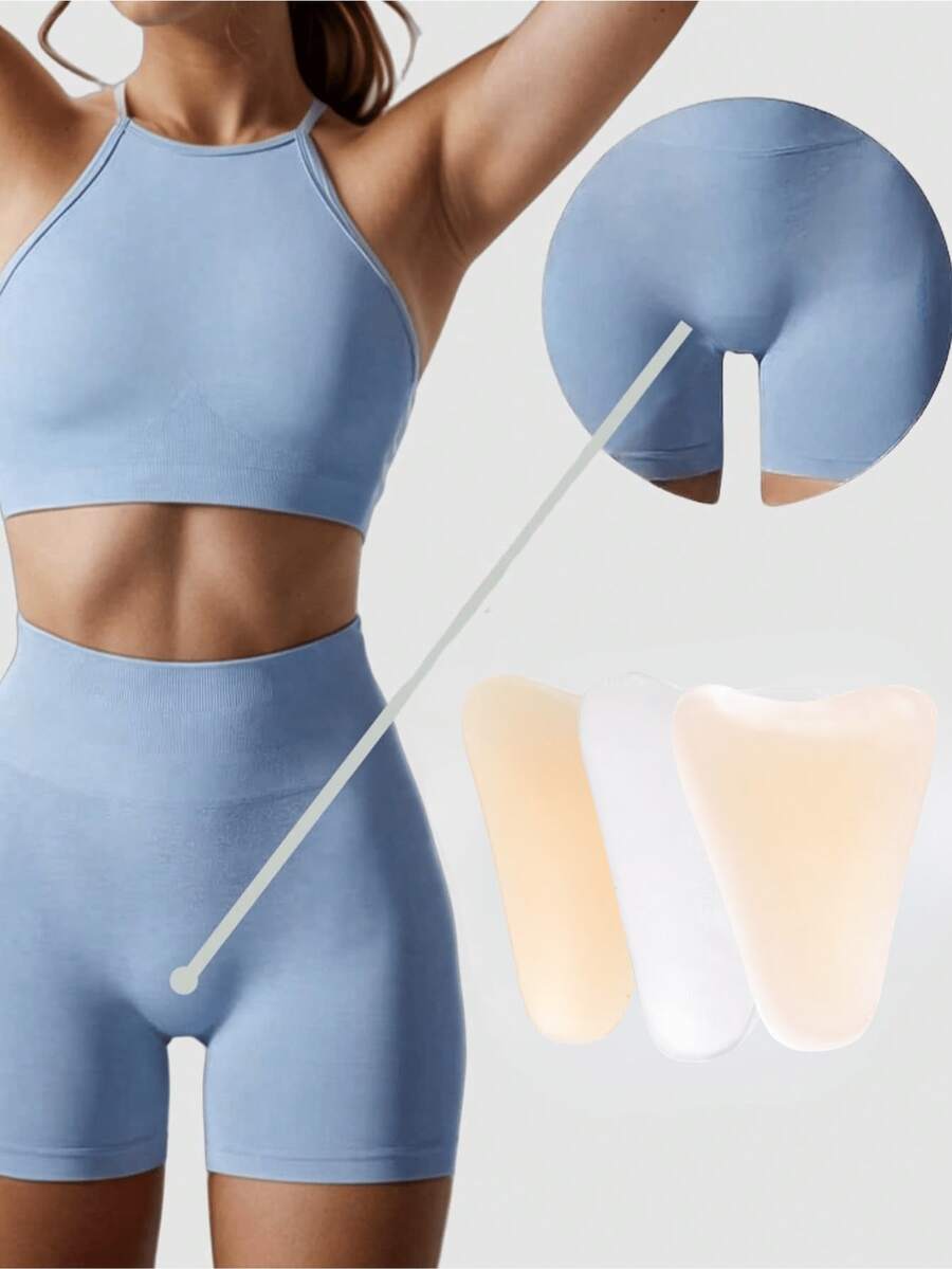 3pcs Self-Adhesive Invisible Panty Liners, Reusable And Washable, Wardrobe Malfunction Protection Stickers, Ultra-Thin Anti-Chafing Crotch Covers, Suitable For Yoga, Water Sports, Leggings, Perfect For Summer Cooling, Beach, Travel And More Occasions. - Multicolor - View 1