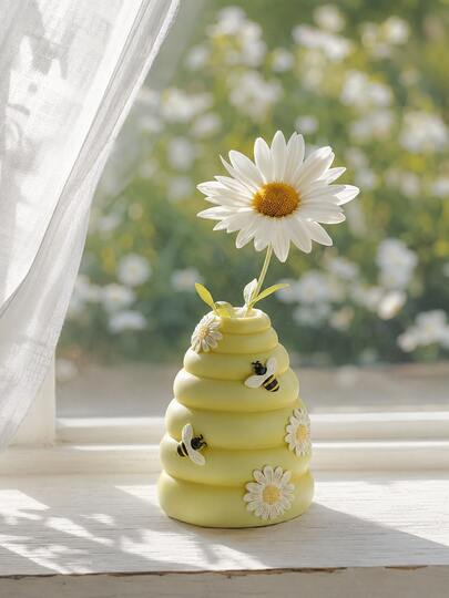 Bee Honeycomb Vase Cottagecore Daisy Flower Pot Cream Style Home Decor Nordic Living Room Entryway Dining Table Decorative Vase Resin Creative Small Flower Vase Artificial Flower Dried Flower Arrangement Container Spring Summer Atmosphere Decoration Country Style Window Sill Ornament Gift Choice