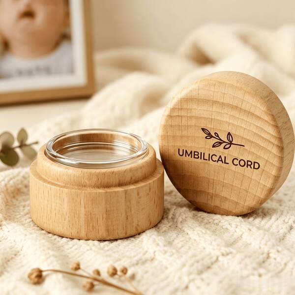Caja de recuerdos de madera para el cordón umbilical del bebé recién nacido, regalo de bautizo para nuevos padres, madera de haya natural