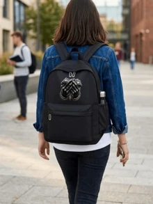 Hip Hop Money Hands Graphic Print Pink Backpack Streetwear Cash Casual School Bag - Multicolor - View 2