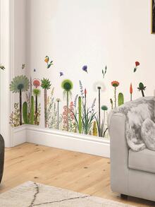 A Refreshing Watercolor Cactus Wall Sticker, Perfect For Decorating Your Bedroom, Living Room, Or Hallway Baseboards. Featuring Forest-Style Tropical Flowers, Green Plants, And Butterflies, It's Great For Creating A Fresh And Natural Home Vibe. - Wall Stickers - View 6