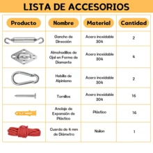 41 piezas Kit de hardware para toldo de sombra para exteriores, Accesorios para Toldos, Kit de Hardware de Acero Inoxidable, Fijaciones para Toldo con Cuerdas de Paracaídas para Vela Triangular Rectangular, Césped y Jardín,accesorios de acero inoxidable de alta resistencia para la instalación de toldos de patio - 41 piezas - Ver 6