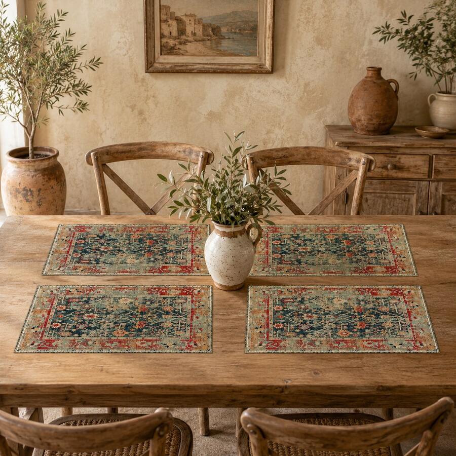 1pc/4pcs/6pcs/8pcs, Vintage Bohemian Style, Suitable For Dining Table, Breakfast Mat, Coffee Bar, All-Season Decor, Washable Table Mat, Room Decoration, Kitchen Dining Table Mat, Indoor/Outdoor Party Decor, Home Decor, Ideal Gift