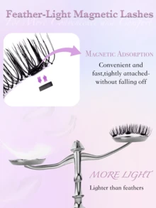 FindLove 2 Pairs Magnetic Eyelashes Comic False Eyelash Natural Look Reusable Magnetic Lashes With Wearing Clips Wear No Glue Needed Lashes Magnetic Eyelash Set Makeup Tools - White - View 6
