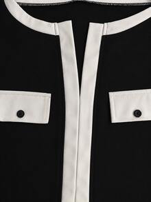 Plus Size Women Elegant 2-Piece Set, Colorblock Trim Button Cardigan Paired With Solid Color Maxi Dress, Suitable From Spring To Summer Black - Black - View 6