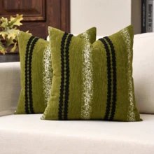 1pc Chenille Striped Decorative Pillow Cover, No Pillow Insert Included, Super Soft Modern Decor Cushion Cover For Sofa, Suitable For All Seasons, Also Can Be Used As A Gift. - Green - View 5