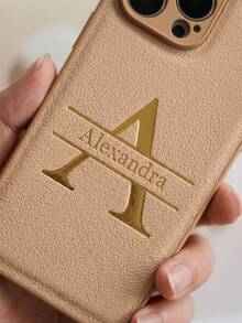 客製化個性化縮寫姓名 3D DIY 刻字字母手機殼，相容 iPhone 17 16 15 14 13 12 11 Pro Max 16 15 14 Plus，相容 Galaxy S25 S24 S23 S22 S21 Ultra Plus A55 A54 A53 A52 A34 A33 A32 A15 A14 A13 A12，後蓋韓系奢華軟 PU 皮革防震保護殼，燙金皮革手機殼，節日禮物送給愛人、朋友、家人 - 卡其色 - 查看 3