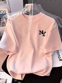 Women's Cotton T-Shirt With A Round Neck And Short Sleeves, Printed With The Letters NY. Comfortable And Breathable, Versatile For Casual Looks, Ideal For Everyday Wear In Spring And Summer. - 粉色 - 查看 16