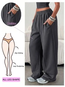 Casual Loose Solid Color Elastic Waist Sweatpants Winter - Light Grey - View 11