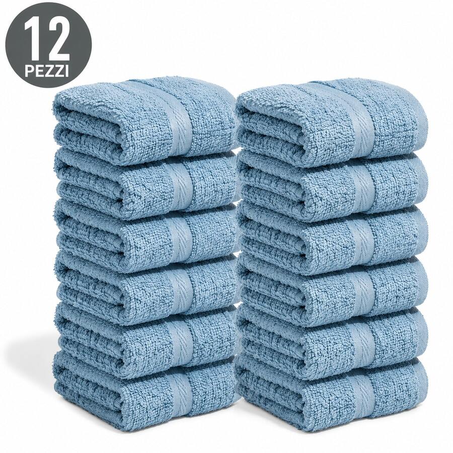 12 Pezzi Lavette 30x30 cm, Asciugamani Piccoli da Viso in 100% Cotone ad Anello, Mini Asciugamani Ospiti Morbidi Ultra Assorbenti per Casa, Bagno e Trucco - blu polveroso - Visualizzare 1