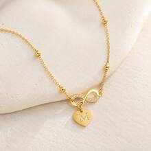 1pc Classic Minimalist Heart Infinity Symbol Letter Pendant Gold Stainless Steel Bead Chain Necklace For Women - Yellow Gold - View 3