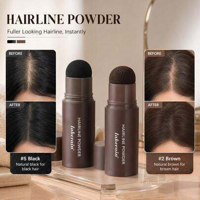 Waterproof Hairline Powder Compact, Hair Root Touch Up & Hair Filling Powder, Natural Finish Fuller Looking Hairline, Black Brown Shades, Long Lasting Daily Hairstyling Essential