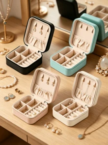 Portable Small Leather Jewelry Travel Storage Box, Multi-Compartment Necklace Earring Ring Organizer, Gift For Her, Back To School Dorm Jewelry Storage, 4 Colors Available - Multicolor - View 5