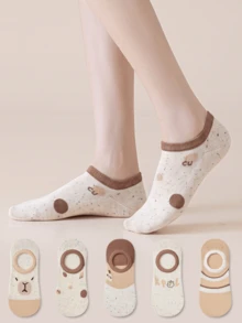 ZUJO 5 Pairs Women's Short Socks, Capybara & Cartoon Pattern, Suitable For Spring, Autumn, Summer Daily Wear, Simple And Comfortable, Random Color - Multicolor - View 2