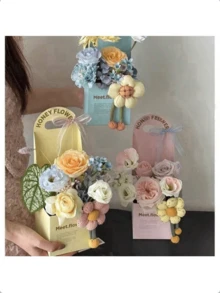 1/6/12pcs Minimalist Floral Gift Boxes, 3 Colors Floral Wrapping Paper Boxes, Creative Bouquet Gift Boxes, Handmade DIY Floral Decoration Boxes, Suitable For Packaging Roses, Carnations And Various Bouquets - multicolor - View 3