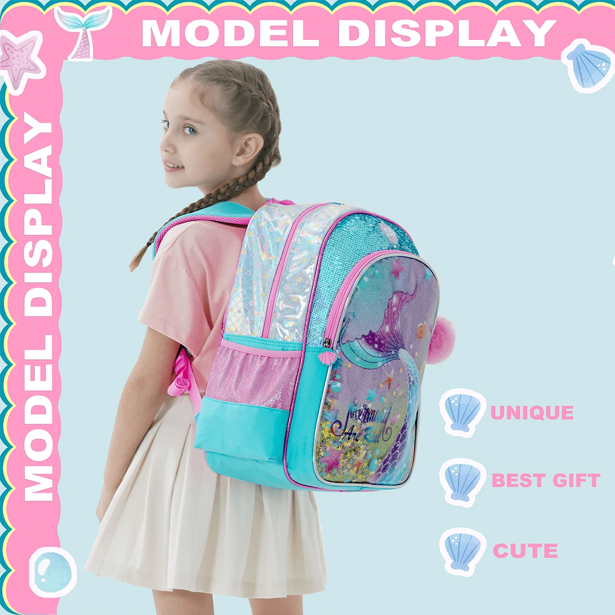 Mochila linda para niñas con bolso bandolera & estuche para lápices, set de 3 piezas de mochila escolar, mochila ligera para primaria para niñas - Mochila escolar infantil - Ver 1