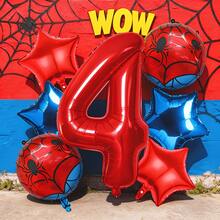 7pcs Red And Blue Spider Web Theme Party Balloon Set, Spider Ball And Red And Blue Star 32-Inch Red Number Balloon Set, Valentine's Day, Birthday, Wedding Spider Theme Party Decoration - View 5