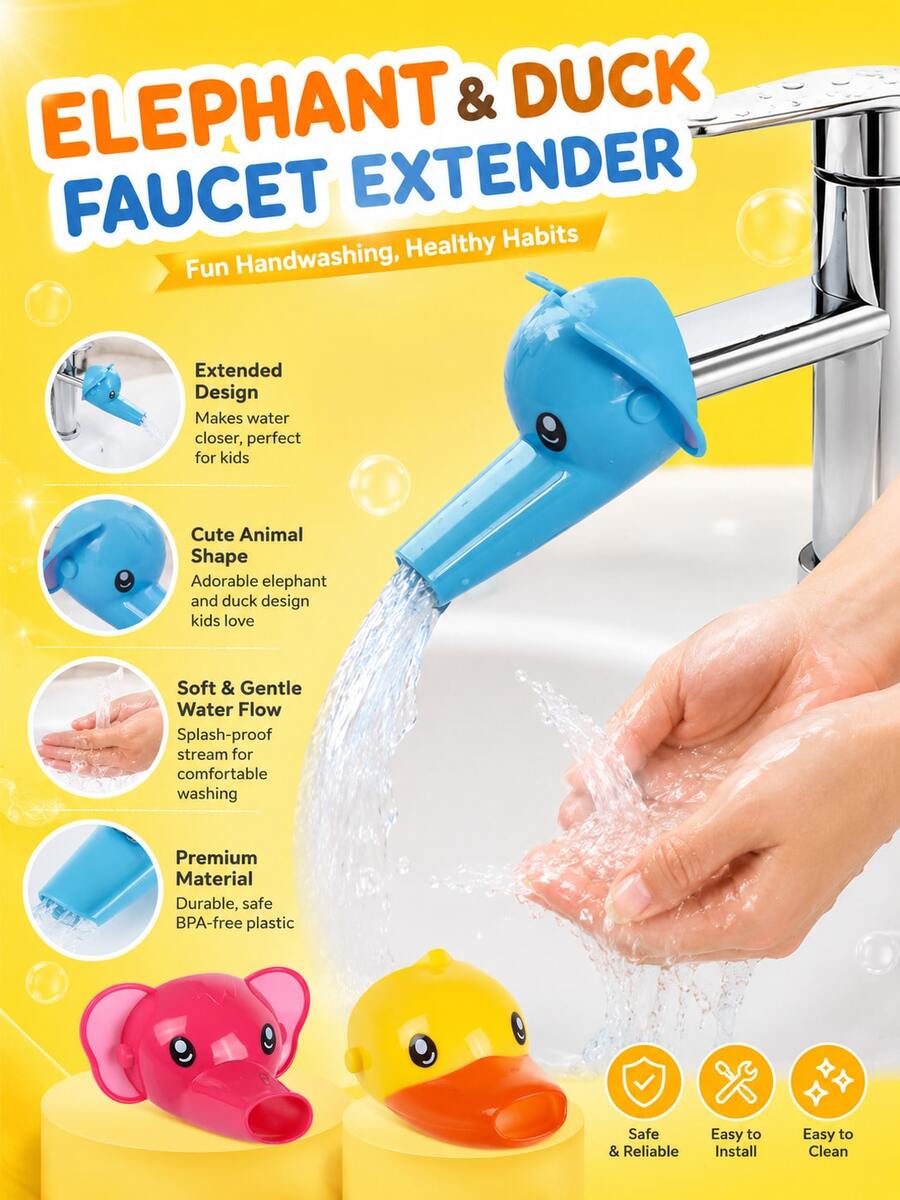 1 buah Nozzle Ekstensi Keran Gajah Kartun, Aerator Pengarah Air Anti-Percikan untuk Wastafel Rumah; Cocok untuk Mencuci Wastafel Kamar Mandi, Membersihkan Buah dan Sayuran di Wastafel Dapur; Hadiah untuk Penyewa Rumah, Hadiah Paskah untuk Rumah Baru, Hadiah Natal untuk Rumah Baru, Kepala Pengarah Hemat Air Ekstensi Keran Gajah Kartun Universal - Perpanjangan keran - View 1